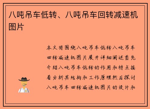 八吨吊车低转、八吨吊车回转减速机图片