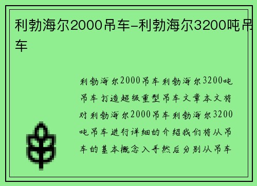 利勃海尔2000吊车-利勃海尔3200吨吊车