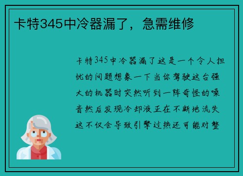 卡特345中冷器漏了，急需维修