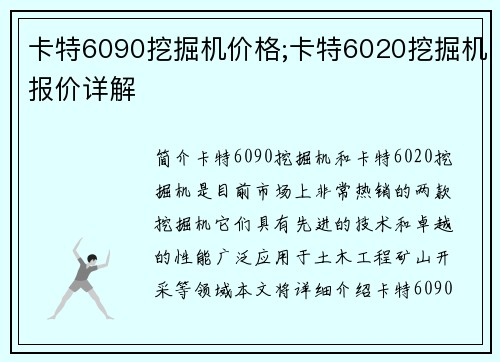 卡特6090挖掘机价格;卡特6020挖掘机报价详解